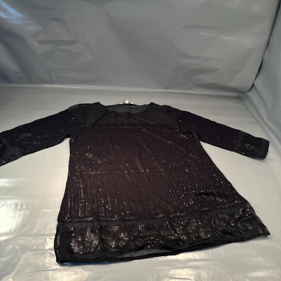 Adrienne Vittadini Collection Tunic Blouse Womens Sheer Sequin Top Long Sleeve - Picture 16 of 16